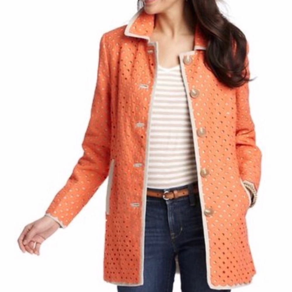 NWT LOFT Piped Linen Cotton Eyelet Trench